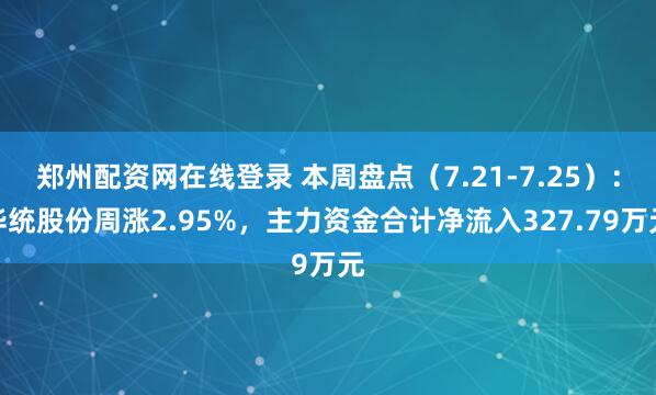 郑州配资网在线登录 本周盘点（7.21-7.25）：华统股份周涨2.95%，主力资金合计净流入327.79万元